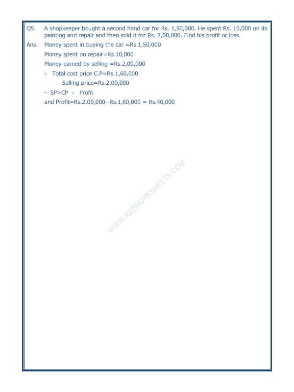 A2ZWorksheets:Maths-Measurement-Profit And Loss-01