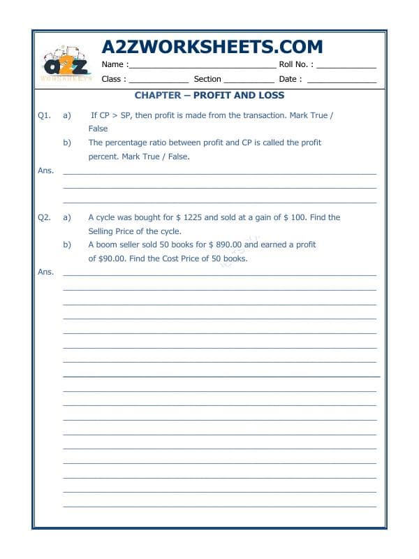 A2ZWorksheets:Maths-Measurement-Profit And Loss-02