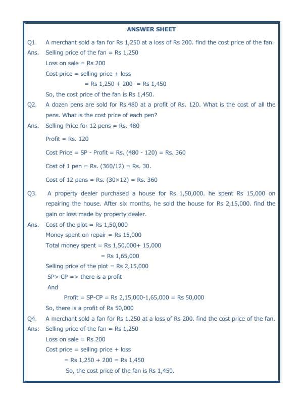 A2ZWorksheets:Maths-Measurement-Profit And Loss-04