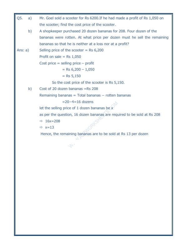 A2ZWorksheets:Maths-Measurement-Profit And Loss-04