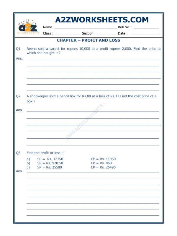 A2ZWorksheets:Maths-Measurement-Profit And Loss-05