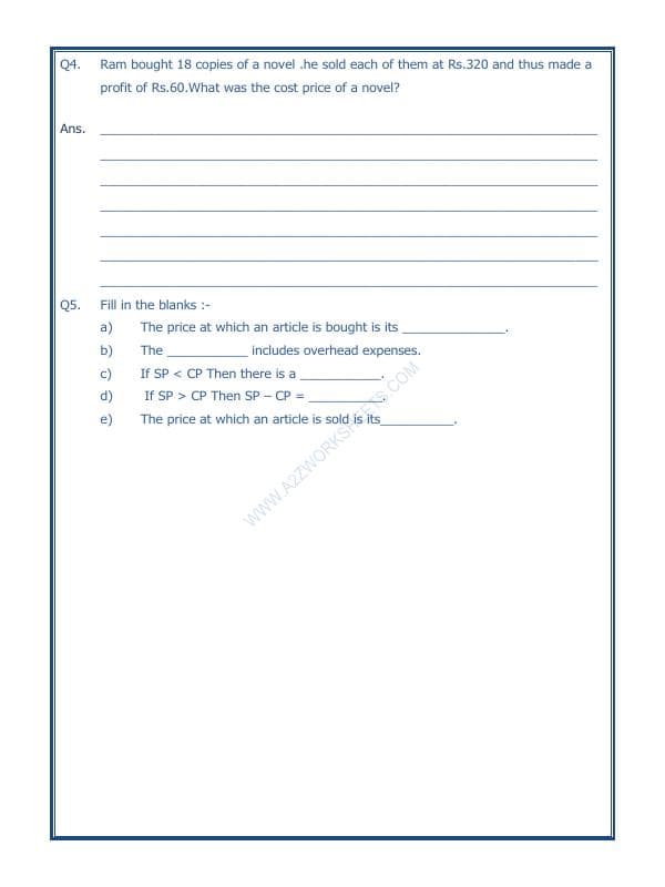 A2ZWorksheets:Maths-Measurement-Profit And Loss-05