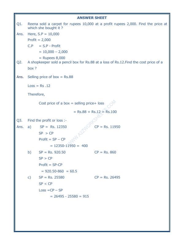 A2ZWorksheets:Maths-Measurement-Profit And Loss-05