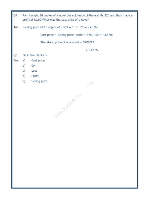 A2ZWorksheets:Maths-Measurement-Profit And Loss-05
