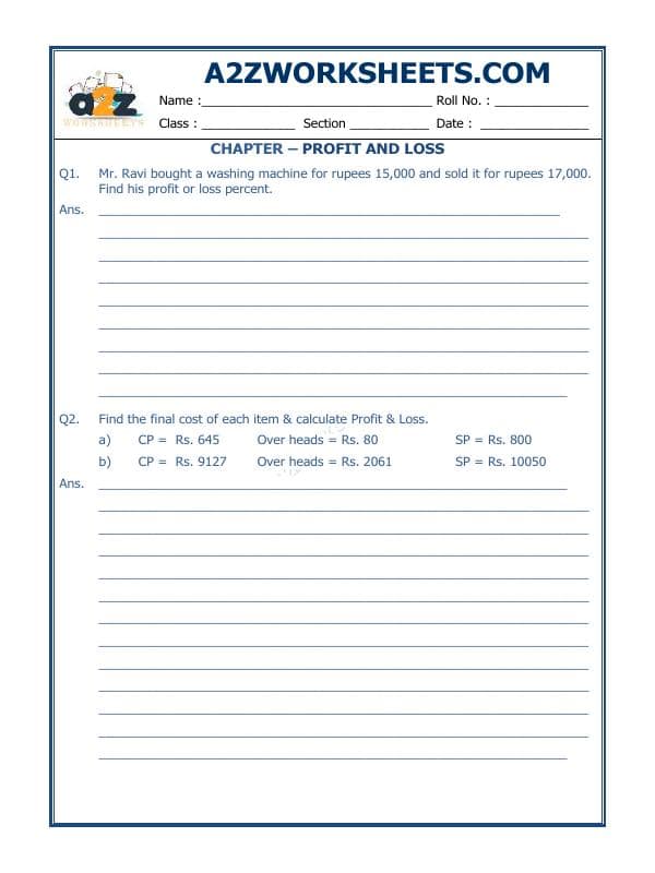A2ZWorksheets:Maths-Measurement-Profit And Loss-06