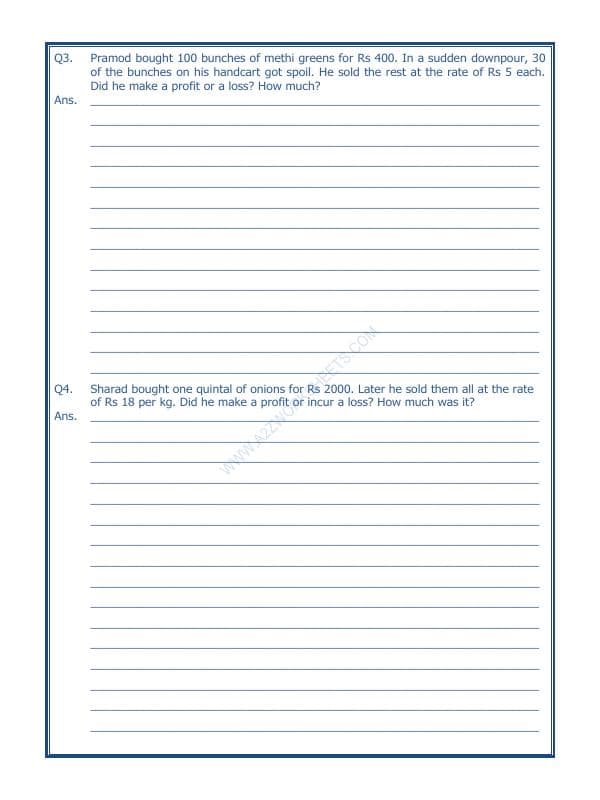 A2ZWorksheets:Maths-Measurement-Profit And Loss-06