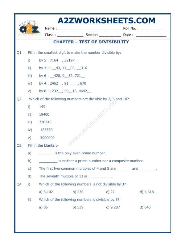A2ZWorksheets:Maths-Division-Test Of Divisibility-04