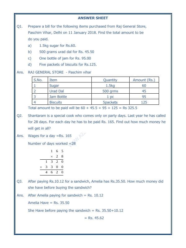 A2ZWorksheets:Maths-Data Handling-Preparing Bills - 01