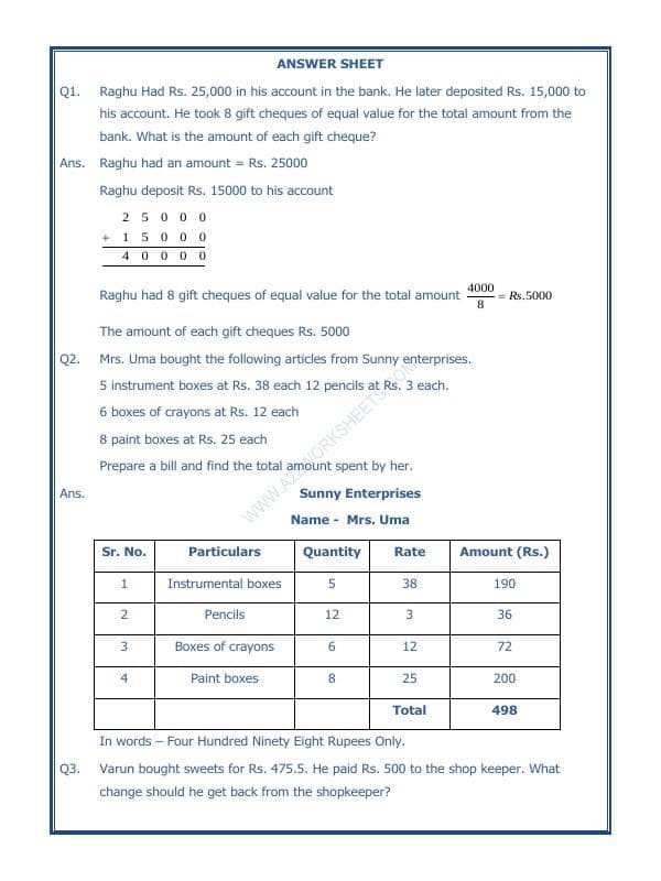 A2ZWorksheets:Maths-Data Handling-Preparing Bills - 02