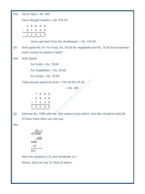 A2ZWorksheets:Maths-Data Handling-Preparing Bills - 02