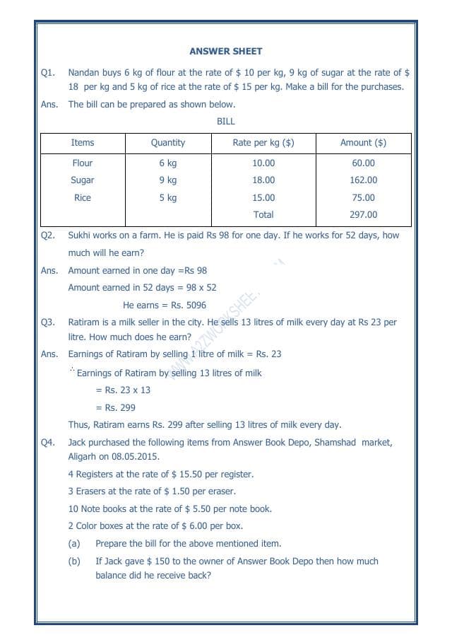 A2ZWorksheets:Maths-Data Handling-Preparing Bills - 03