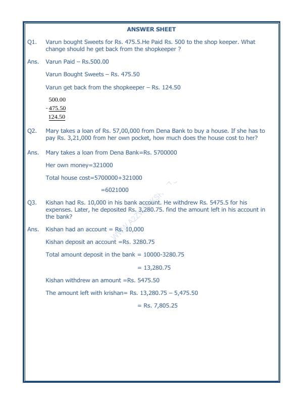 A2ZWorksheets:Maths-Data Handling-Preparing Bills - 04