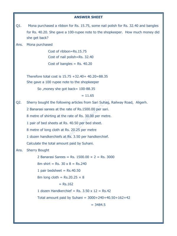 A2ZWorksheets:Maths-Data Handling-Preparing Bills - 05