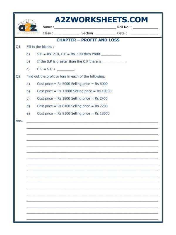 A2ZWorksheets:Maths-Measurement-Profit And Loss-07