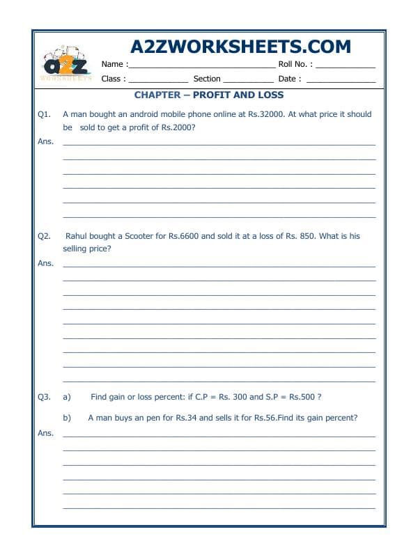 A2ZWorksheets:Maths-Measurement-Profit And Loss-08
