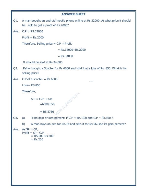 A2ZWorksheets:Maths-Measurement-Profit And Loss-08