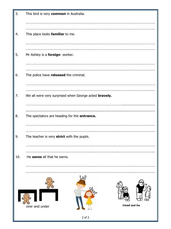 A2ZWorksheets:English-Grammar-Let's Practice Antonyms