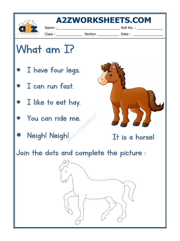 A2ZWorksheets:English-Recognition-Flash Card-Horse