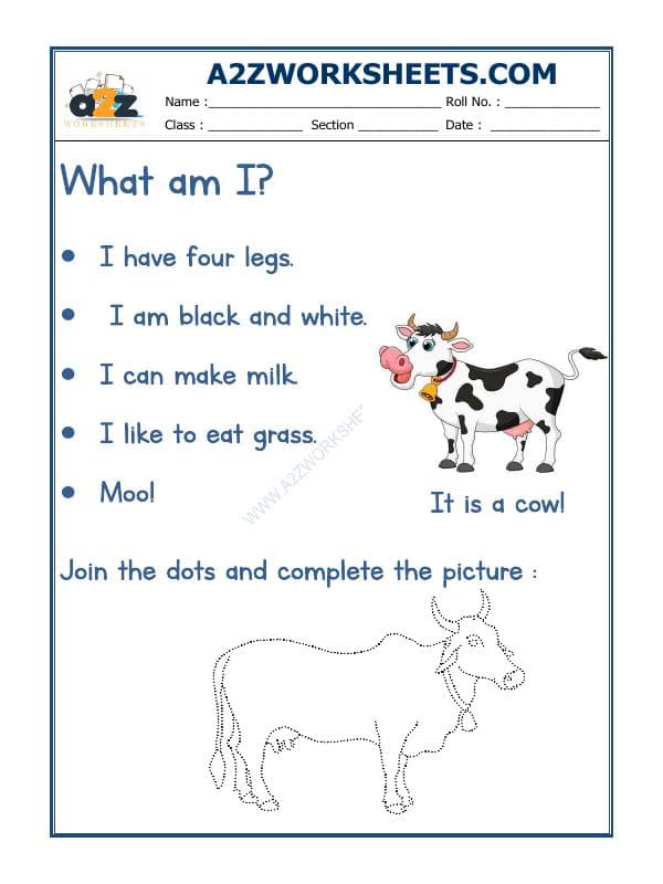 A2ZWorksheets:English-Recognition-Flash Card-Cow