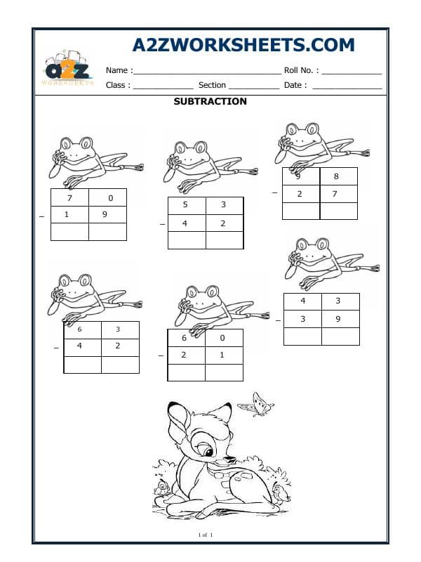 A2ZWorksheets:Maths-Subtraction-Dodging Table