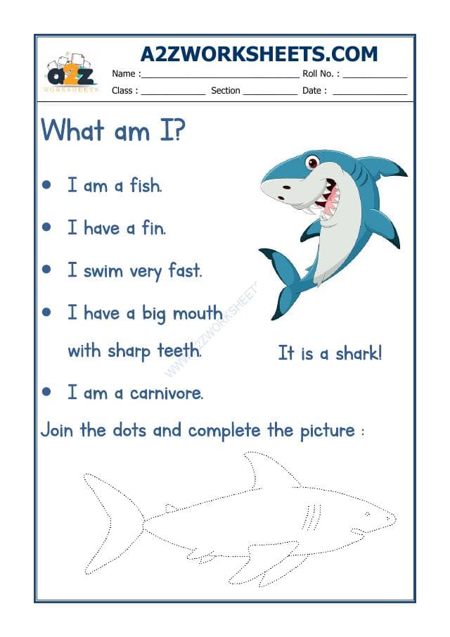 A2ZWorksheets:English-Recognition-Flash Card-Shark