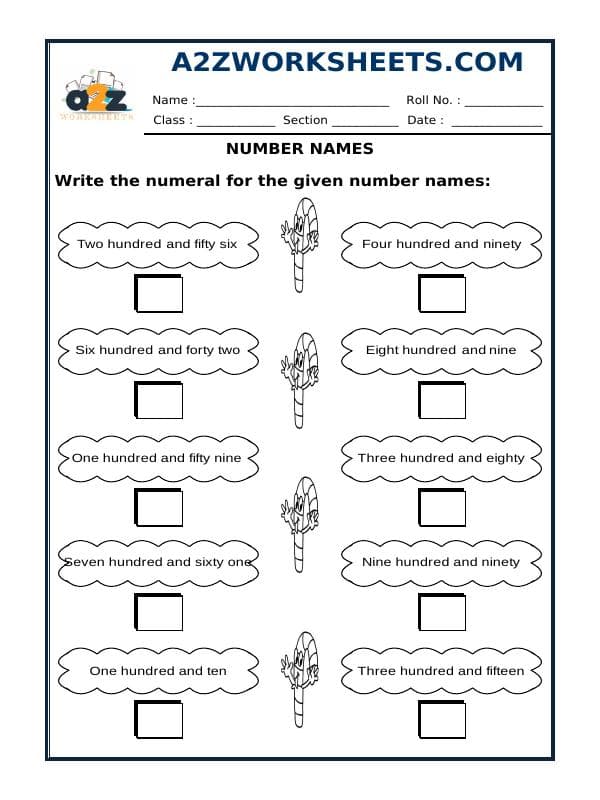 A2ZWorksheets:Maths-Numbers-Number Names
