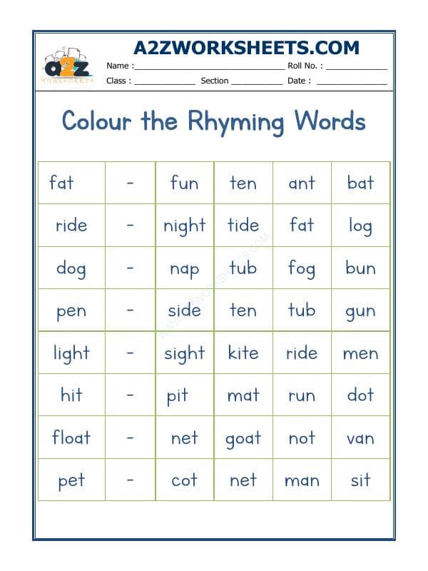 A2ZWorksheets:English-Reading-Rhyming Word-05