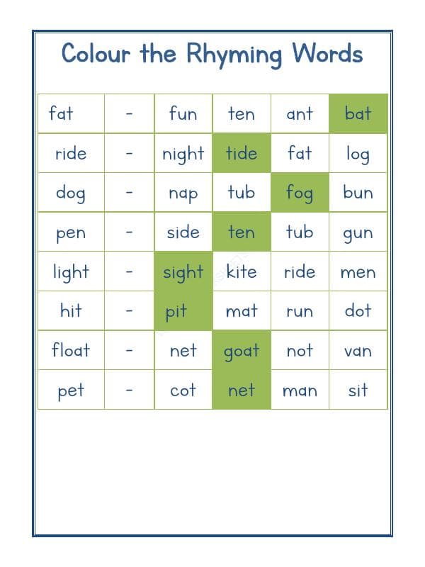 A2ZWorksheets:English-Reading-Rhyming Word-05
