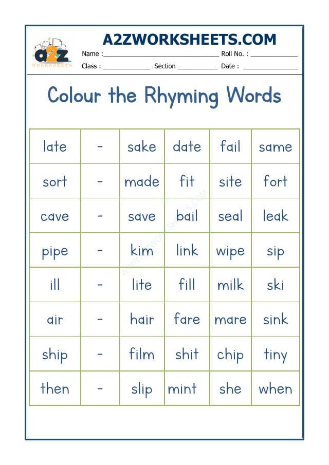 A2ZWorksheets:English-Reading-Rhyming Word-06
