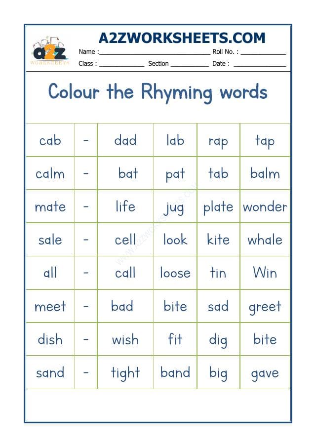 A2ZWorksheets:English-Reading-Rhyming Word-07