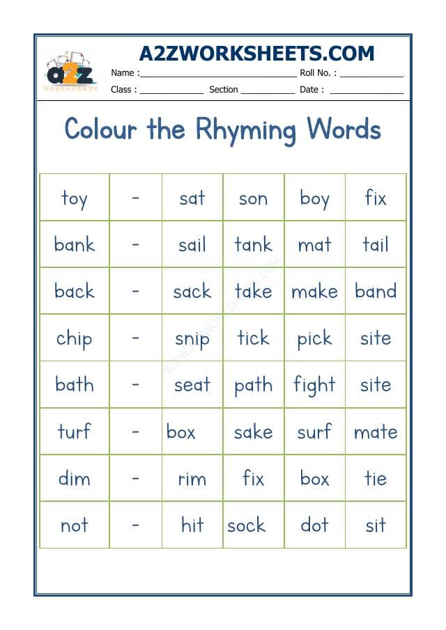 A2ZWorksheets:English-Reading-Rhyming Word-09