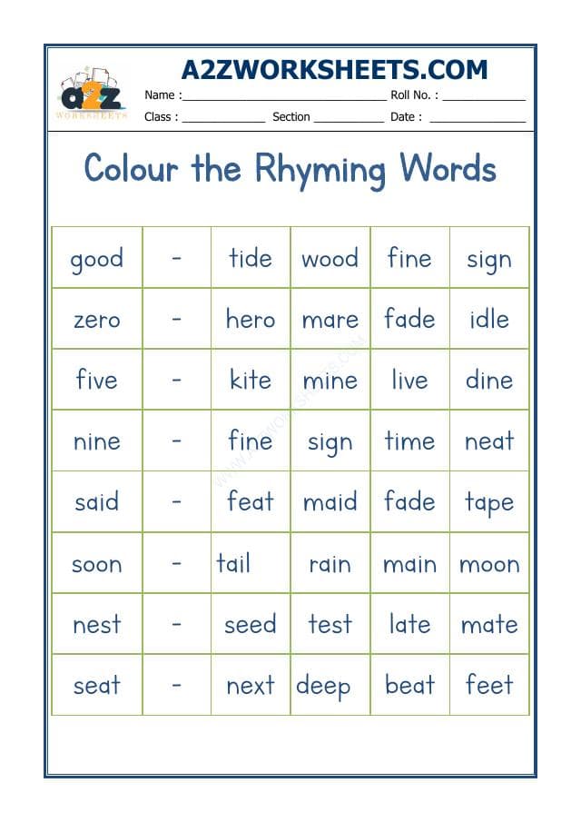 A2ZWorksheets:English-Reading-Rhyming Word-10