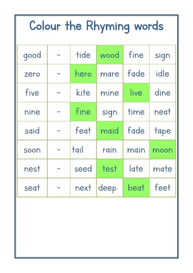 A2ZWorksheets:English-Reading-Rhyming Word-10
