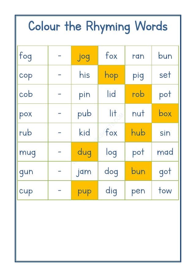 A2ZWorksheets:English-Reading-Rhyming Word-12