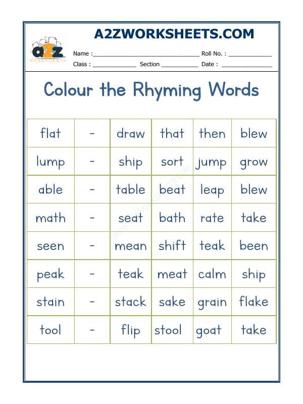 A2ZWorksheets:English-Reading-Rhyming Word-16