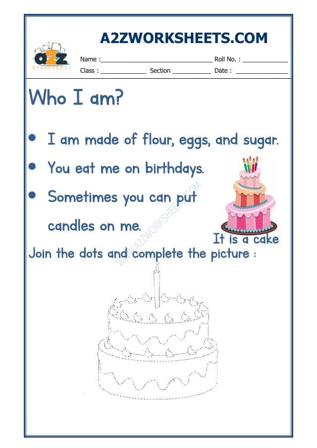 A2ZWorksheets:English-Recognition-Flash-Card-Cake