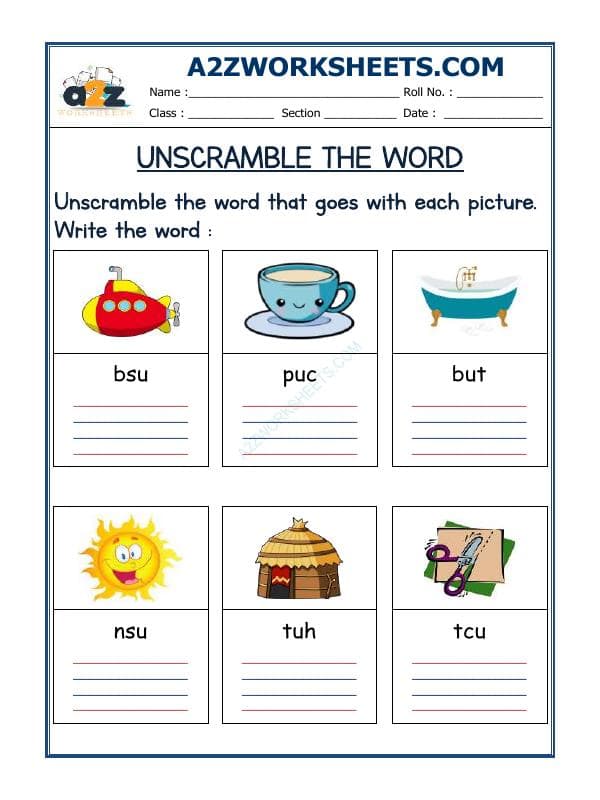 A2ZWorksheets:English-Reading-Unscramble The Word-10