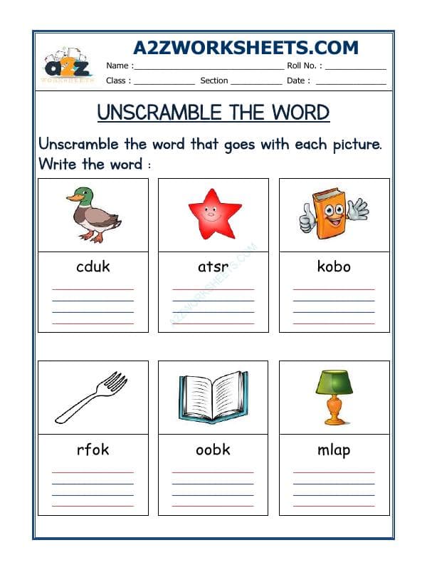 A2ZWorksheets:English-Reading-Unscramble The Word-12