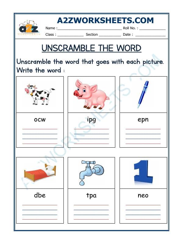 A2ZWorksheets:English-Reading-Unscramble The Word-13