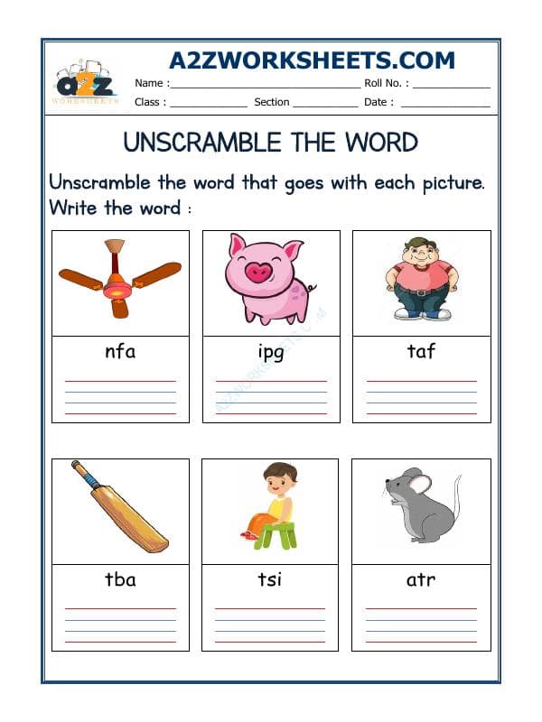A2ZWorksheets:English-Reading-Unscramble The Word-16