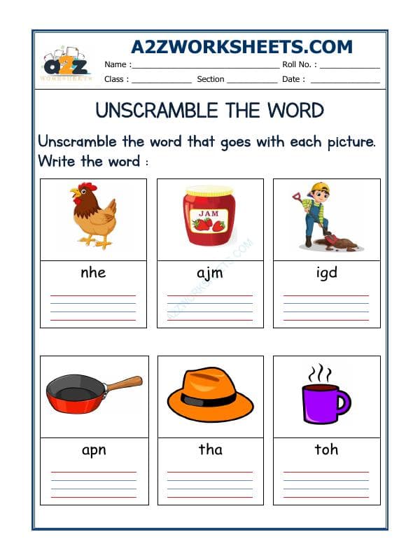 A2ZWorksheets:English-Reading-Unscramble The Word-17