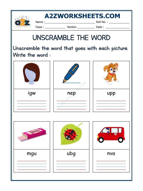 A2ZWorksheets:English-Reading-Unscramble The Word-18
