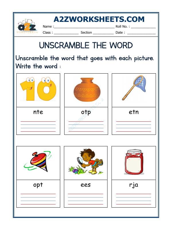 A2ZWorksheets:English-Reading-Unscramble The Word-20