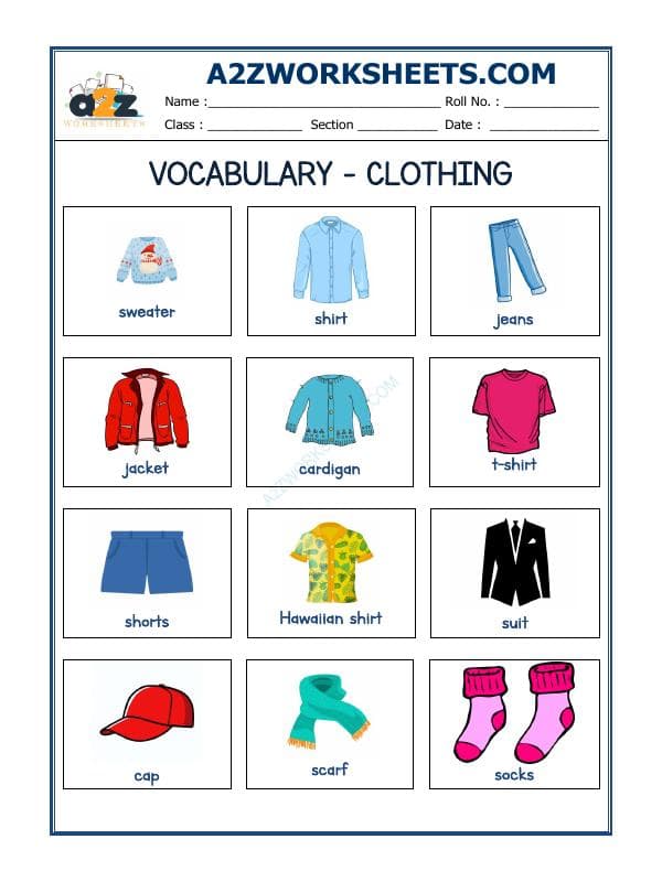 A2ZWorksheets:English-Reading-Vocabulary Worksheets-Clothing
