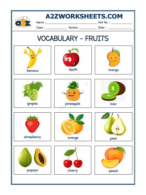 A2ZWorksheets:English-Reading-Vocabulary Worksheets-Fruits