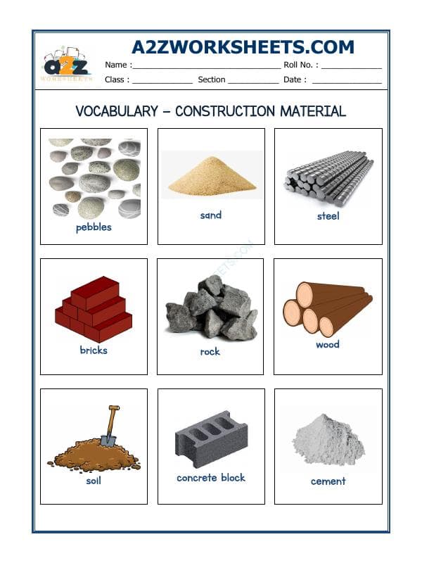 A2ZWorksheets:English-Reading-Vocabulary Worksheets-Construction Material