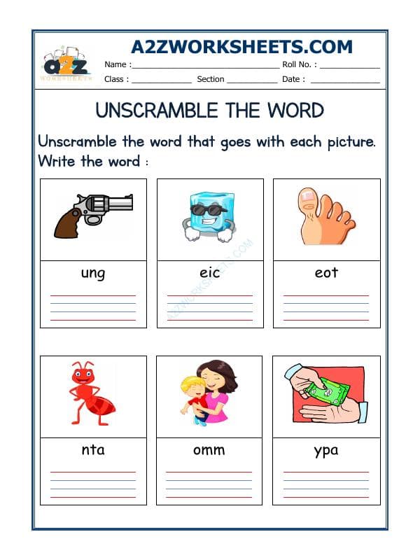 A2ZWorksheets:English-Reading-Unscramble The Word-25
