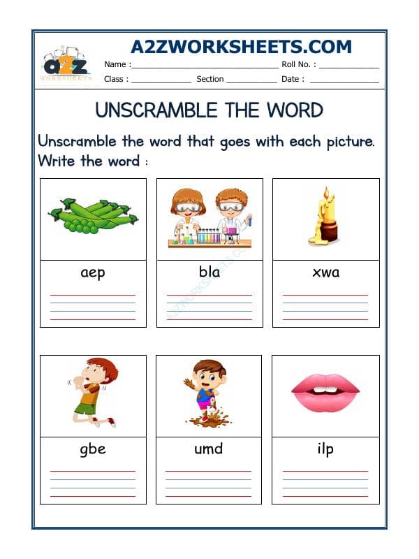 A2ZWorksheets:English-Reading-Unscramble The Word-26