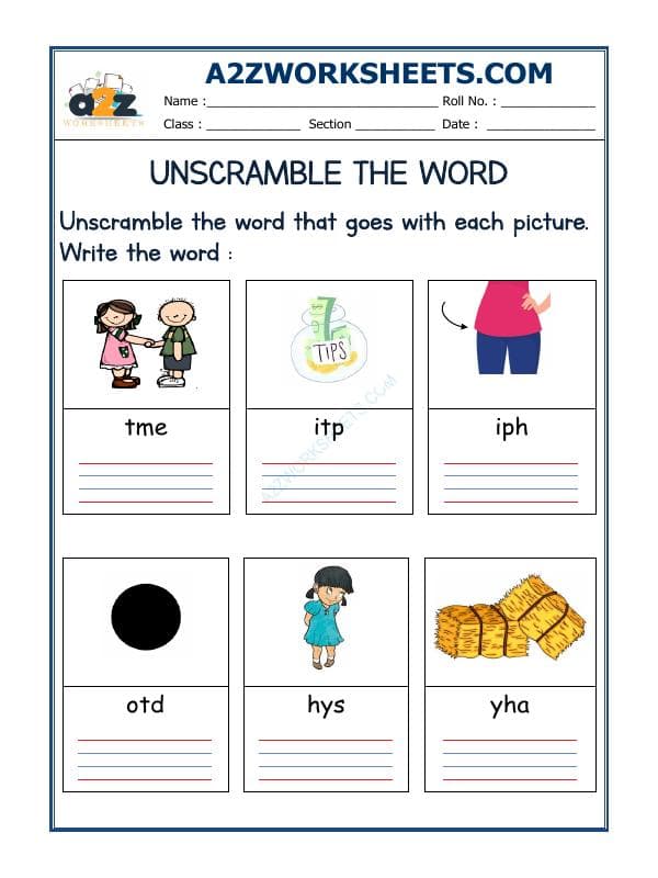 A2ZWorksheets:English-Reading-Unscramble The Word-28