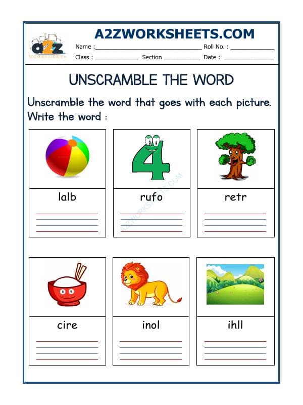 A2ZWorksheets:English-Reading-Unscramble The Word-30